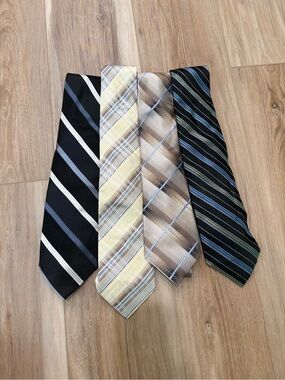 Men's Classic Designer 100% Silk Striped Neck Tie - Black, Yellow, Tan, Blue